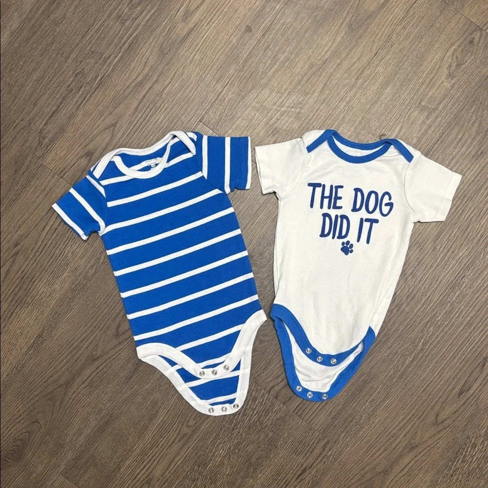 NWOT Member’s Mark 6 month Baby Bodysuits Set x4 in Blues, Gray, and White